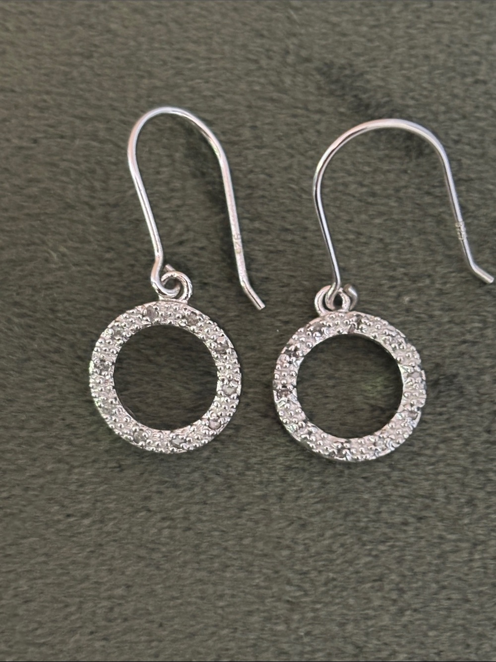 Silver Pave Circle Drop Earrings - White
